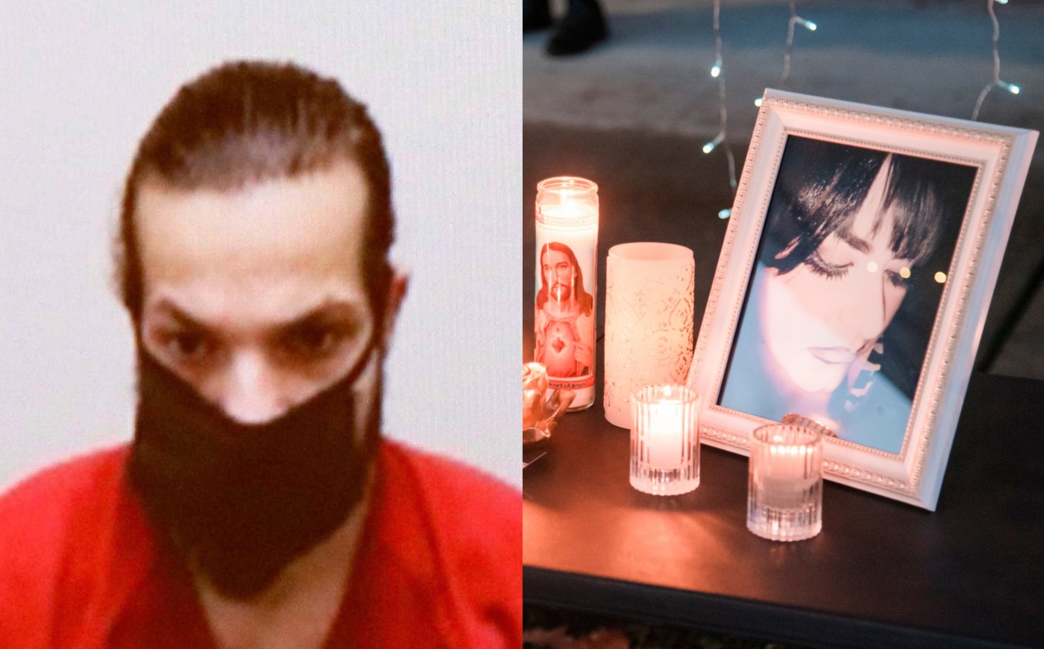 Centralia murder suspect Cristopher Allen Gaudreau is pictured at left. At right is a photograph of Rikkey Outumuro that was on display at a vigil in her honor following her death.